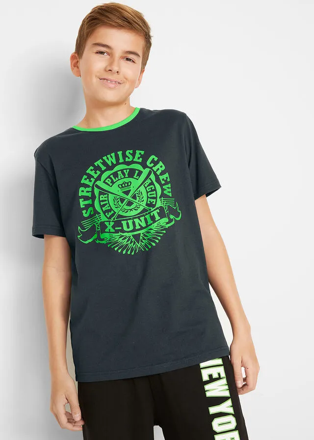 Camiseta para niños (2 unidades) de algodón orgánico Negro/verde brillante